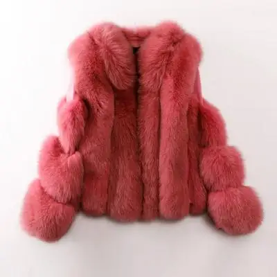 rose red Новинка, женское осенне-зимнее короткое пальто с натуральным лисьим мехом, Женская куртка с длинным рукавом, теплое пальто из натурального меха T265 - Цвет: rose red