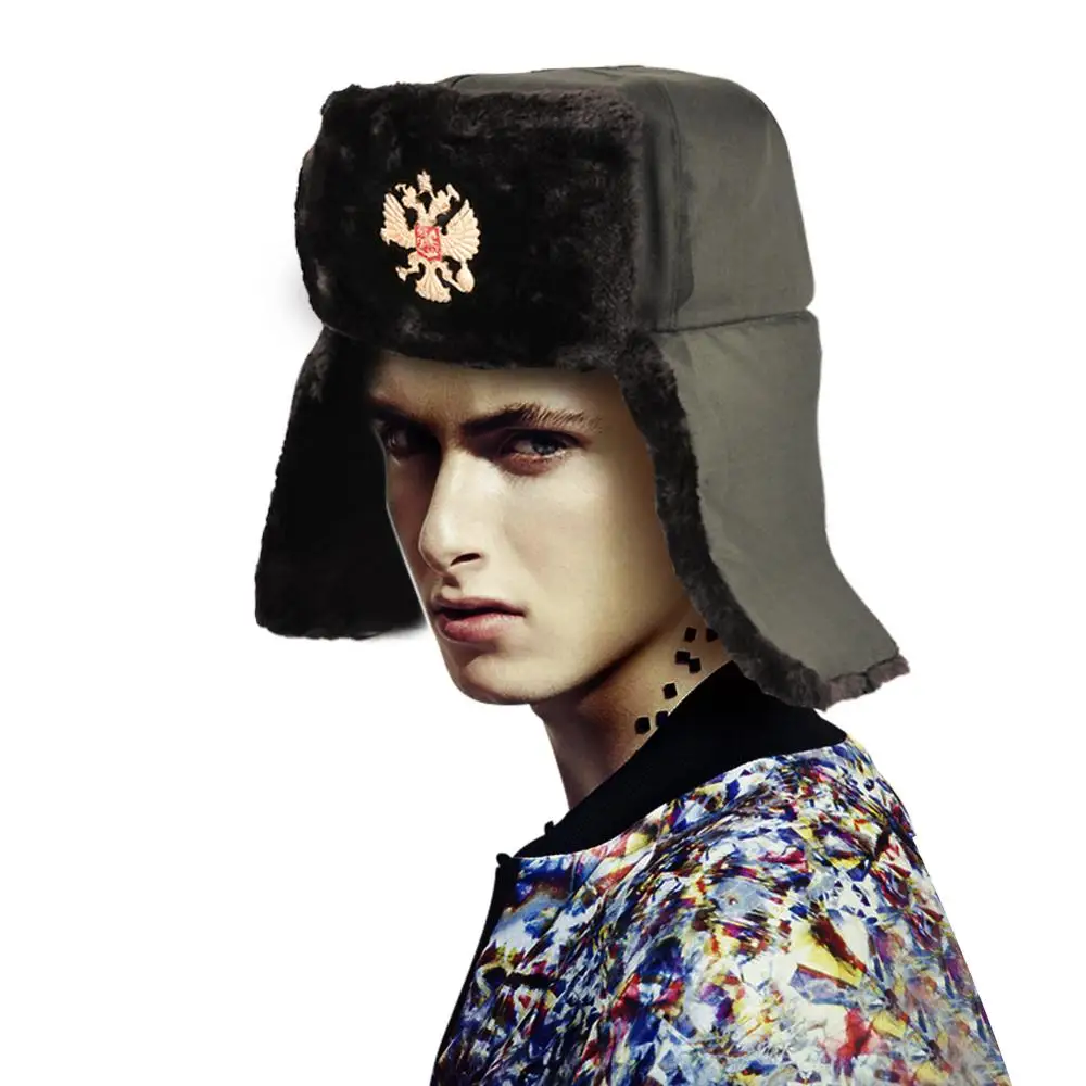 Двуглавый орёл для женщин, военный значок Советской Армии, шапка с ушками, норковые головные уборы, Балаклава, Chapeau Femme Sitka, зимняя шапка, кости, ушанка