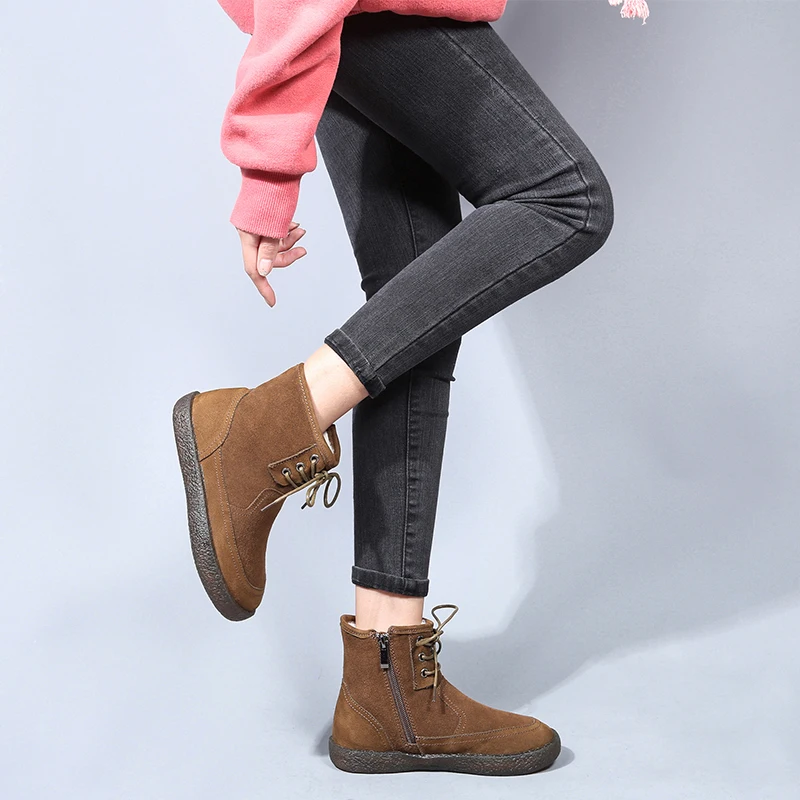 PEIPAH designer manual Genuine Leather short tube plus velvet thick winter warm wild boots women ankle boots for women