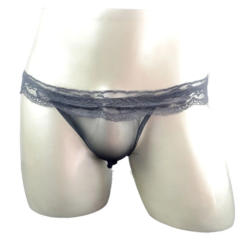 

Black Underwear Lace Underpants Knickers Panties Bulge pouch Thongs Men's Low-Rise Transparent G-String Fashion