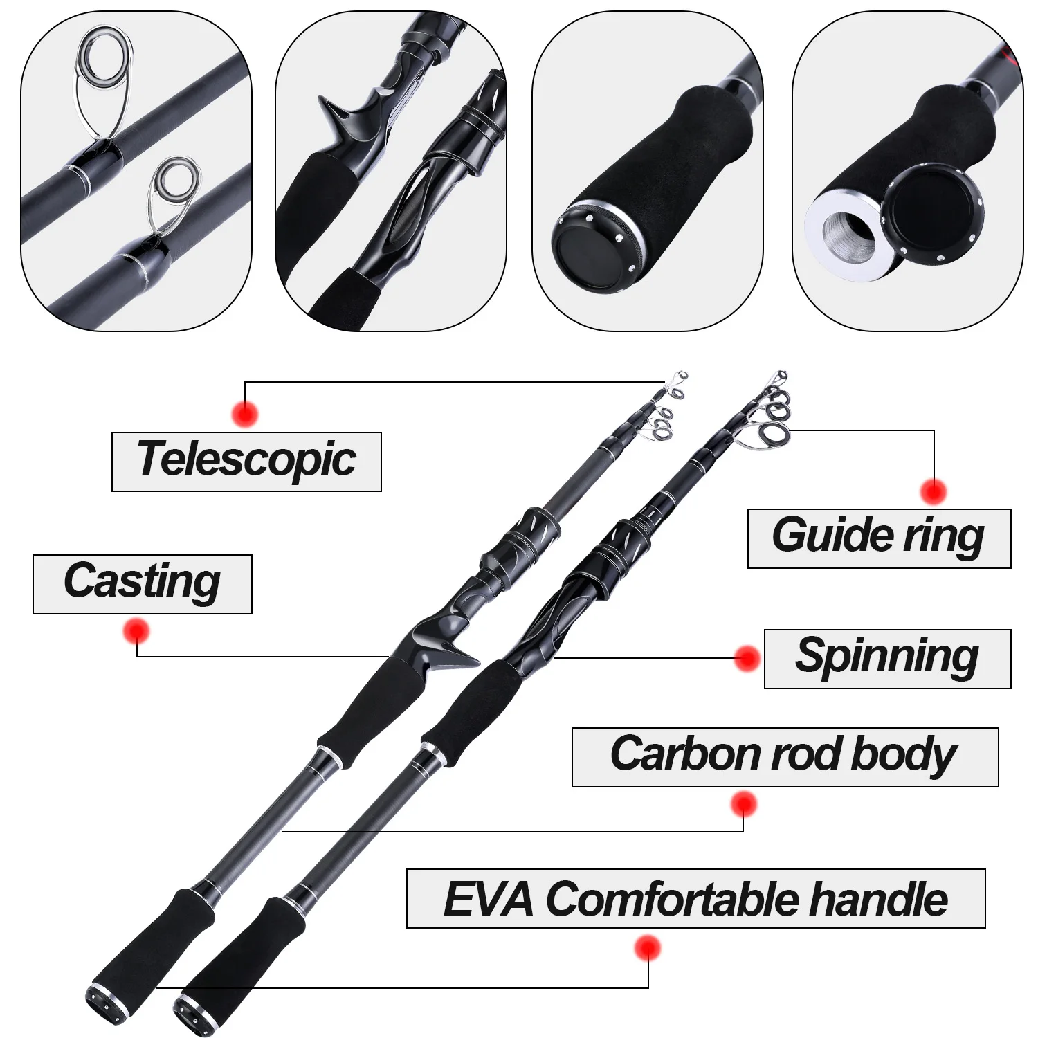 Sougayilang Fishing Pole, Composite Glass & Carbon Fiber Blanks Spinning Rod,  2Pc Fishing Rod with EVA Handle Fishing Rod-1.8m-Casting : :  Sports, Fitness & Outdoors