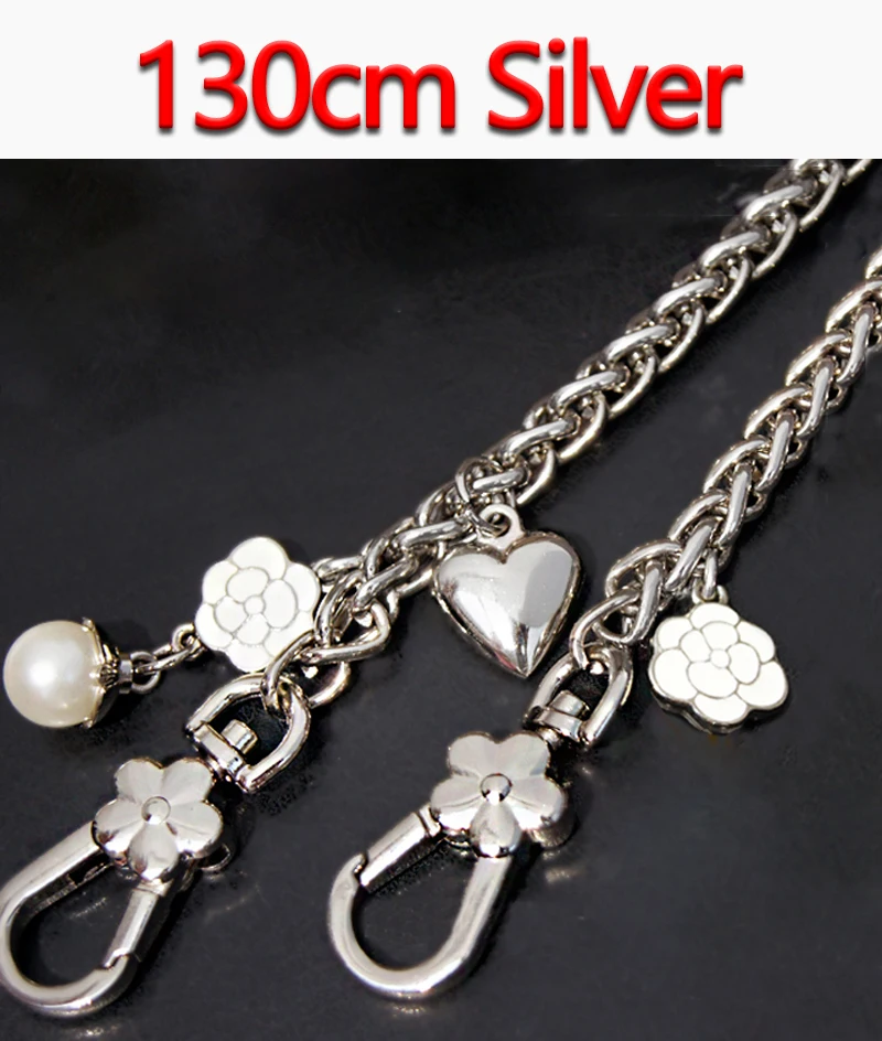 DIY 40 см-150 см Замена серебристого металла цепи погоны для небольших сумок, сумки аксессуары 8 мм сумка ручки, ремни - Цвет: 130cm Silver