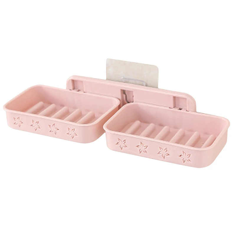 Hook Up Shower Plate Tray Holder Case Soap Box Dish Storage Bathroom Soap Holder Double Wall Shelf Storage Rack Sponges Shelf - Цвет: pink Style1