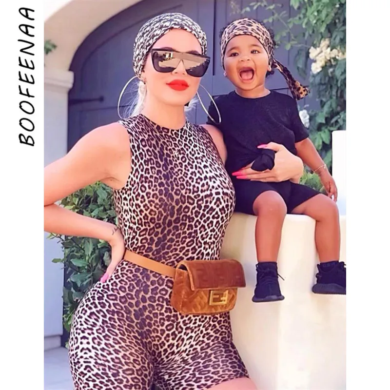 

BOOFEENAA Cheetah Print Sleeveless Bodycon Jumpsuit Romper Shorts Sexy One Piece Outfits Club Wear Fashion Playsuit C83-H14