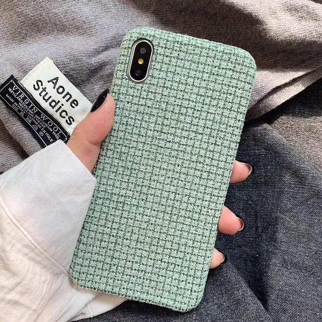 Отсутствие для iphone 11 чехол простая теплая ткань в клеточку ткань телефон чехол для iphone 11 Pro Max X XS XR 7 8 Plus задняя крышка Капа Fundas - Цвет: Зеленый