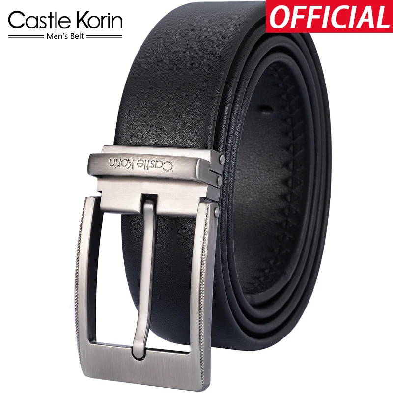 Men's belt leather pin buckle high-end trend belt fashion simple casual light luxury black cowhide belt for men