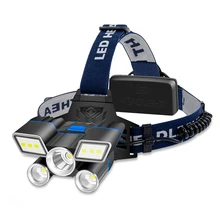 

Head Torch 6000K Outdoor 5LED 1600LM Adjustable Headlight Rechargeable IPX4 Waterproof Camping Headlamp, Aluminum Alloy