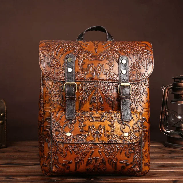 brown3 Crazy Horse, мужской рюкзак из воловьей кожи, винтажный рюкзак из натуральной кожи, большая школьная книга, сумки для ноутбука, рюкзак для путешествий, Mochila - Цвет: brown3