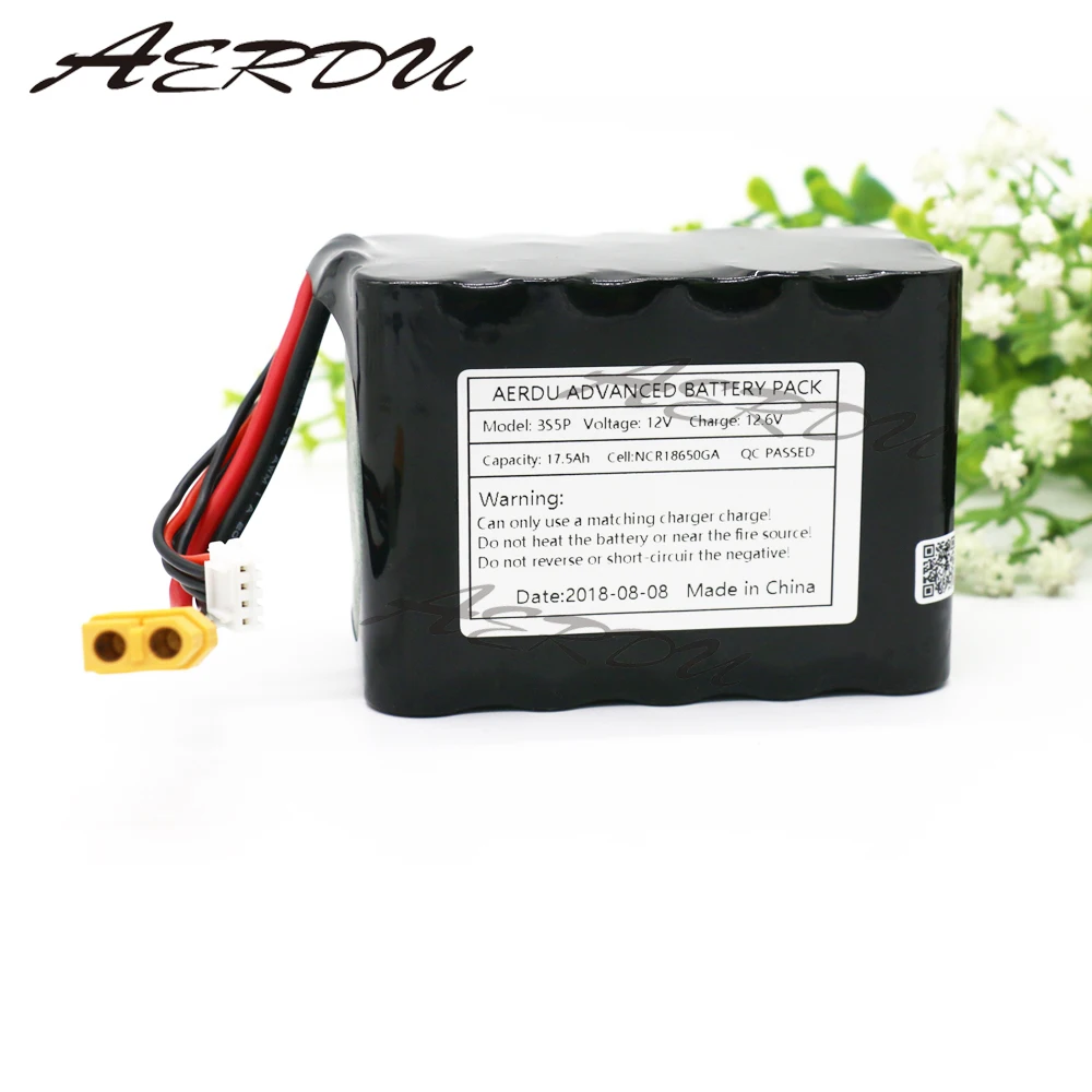 

AERDU 3S5P 17.5Ah 11.1V 12.6V UAV Rechargeable lithium ion battery pack For NCR18650GA 10.8V Balance RC toy JST-XH XT60 50A