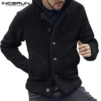 

INCERUN Autumn Winter Thermal Men Lapel Long Sleeve Outerwear Coats Plush Single Breasted Casual Stylish Mens Jackets Coats 2020