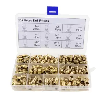

High Quality 135Pcs Brass Zerk Grease Assortment Kit M6 M8 M10