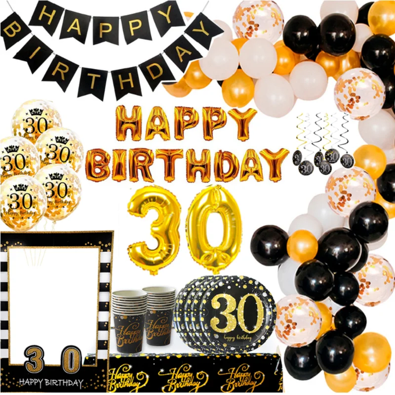 

Black Gold Backdrop Banner Decor 30 Birthday Party Decoration 30 Years Old Adult Birthday Party Decor Supplies