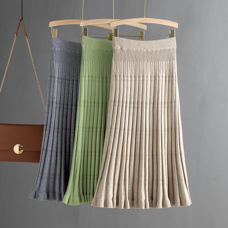 GIGOGOU Bamboo Patern трикотажные женские юбки высокая уличная Осенняя Зимняя Толстая
