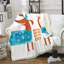 Одеяло с рисунком таксы, синее Флисовое одеяло с изображением собаки, шерпы, детское пушистое одеяло для собак, мягкое покрывало с мультипликационным принтом на кровать