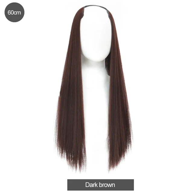 DIFEI Synthetic U Clip In One Piece Hair Extension Long Wavy Half Wig Hair Extension Natural Brown Hair Piece For Women Use dark brown