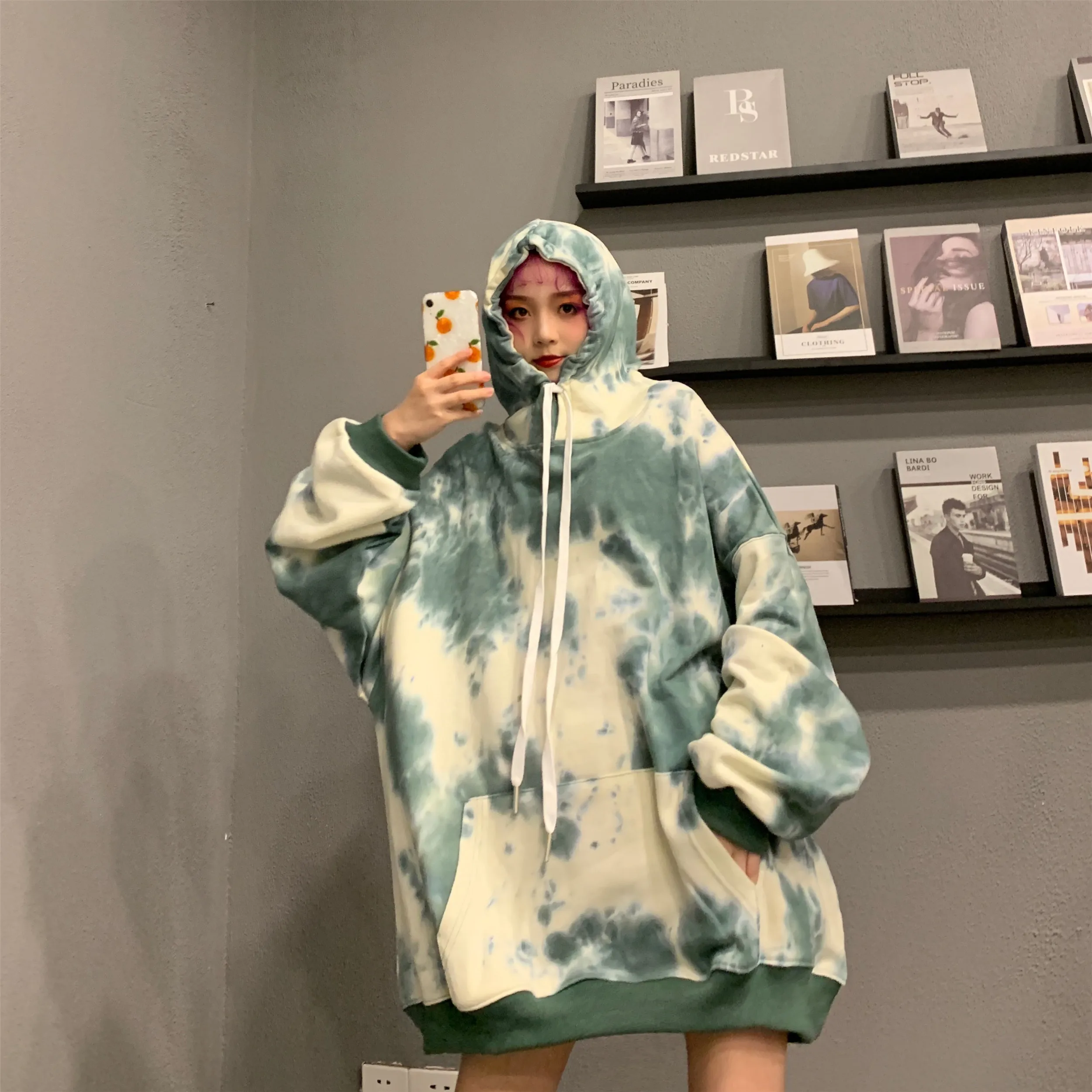 Hip-Hop unisex Streetwear clothing personality Tie dyeing winter casual loose long-sleeve bf oversized women hoodie sweatshirt