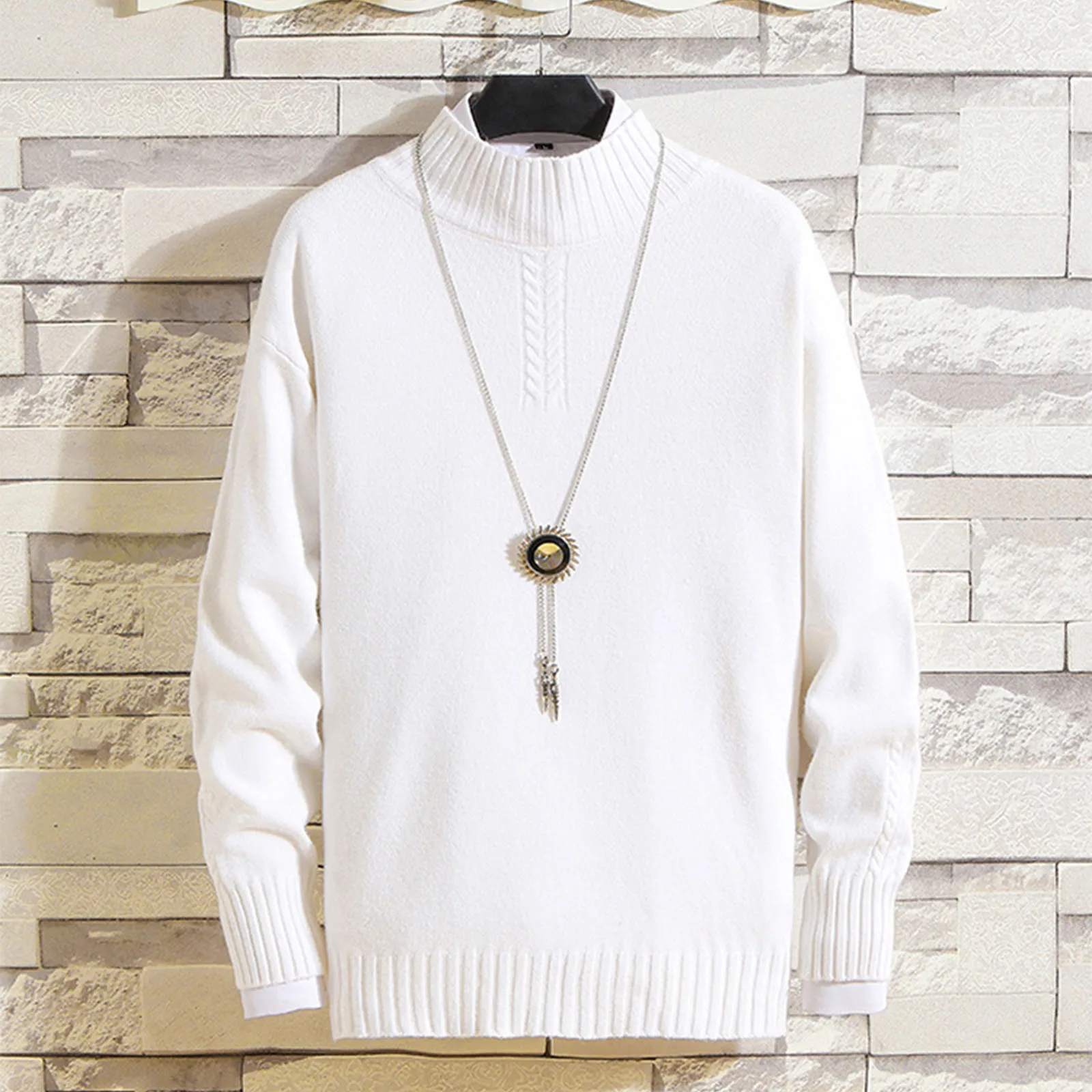 New Men Autumn&winter Sweater Solid Color Long Sleeve High Neck Slim Sweater Daily Comfy High Quality Top Sueter Masculino 2021 2