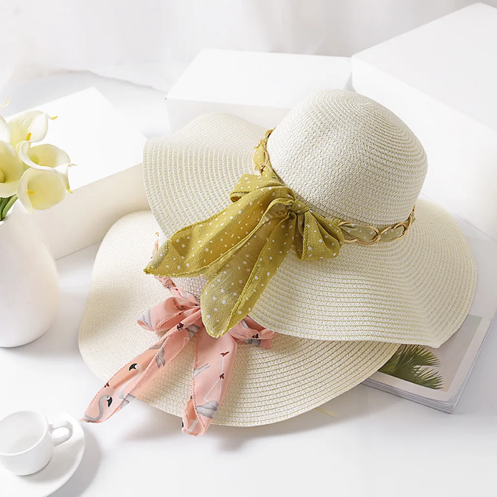 Новые весенне-летние пляжные шляпы для женщин с широкими полями, складная соломенная шляпа от солнца с козырьком, уличные шляпы с бантом, свадебная шляпа# Zer