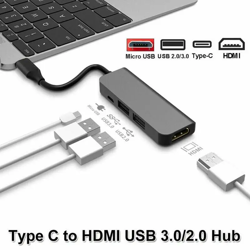4 в 1 USB 3,0 к HDMI USB C Thunderbolt 3 адаптер конвертер концентратор P20 samsung huawei Тип USB S8 C для MacBook Micro S9 X9Y6