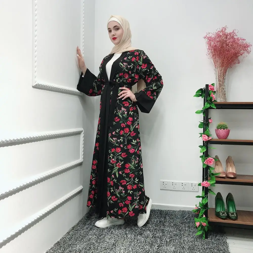Дубай женское кимоно абайя открытый передний Кардиган Платье макси с длинным рукавом халат мусульманский кафтан платье мусульманская одежда Ближний Восток