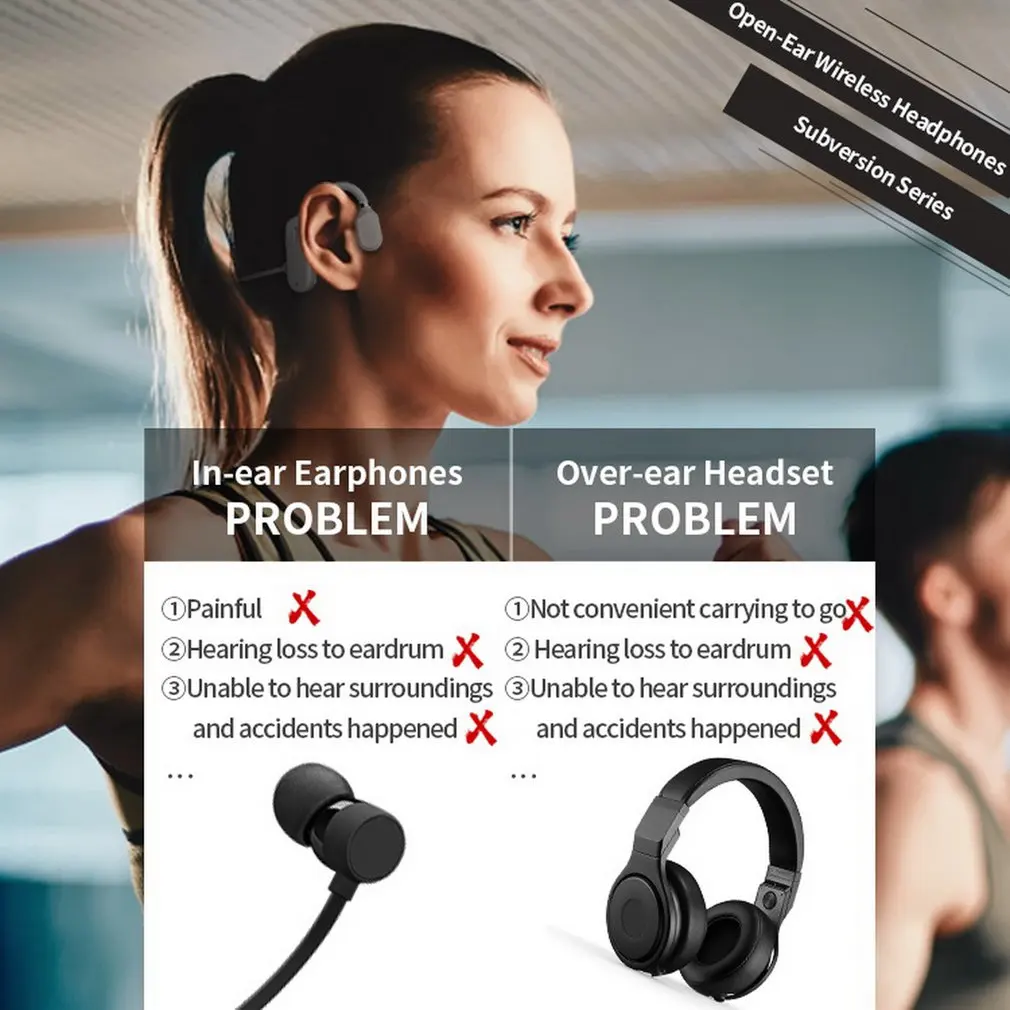 Waterproof Wireless Bone Conduction Headset Wireless Not In Ear Comfortable Ear Hook Wear Double listening sports earphone