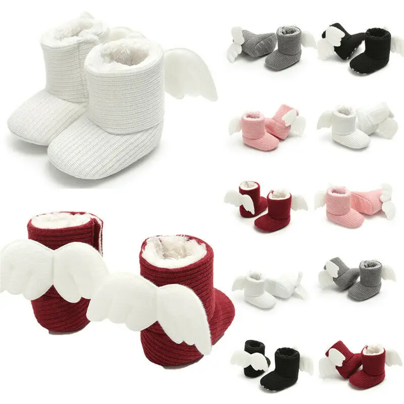 

Toddler Girl Boots Shoes Newborn Baby Soft Sole Prewalker Anti-slip Sneakers Xmas Toddler Baby Angel Wings Warm Crib Shoes