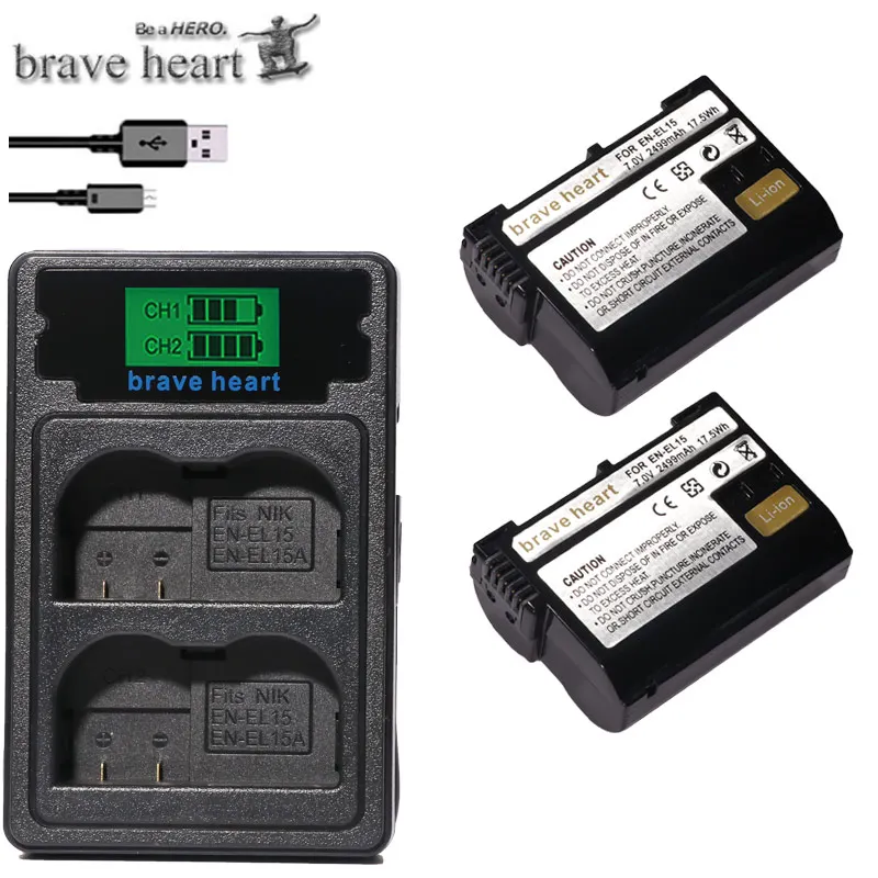 2 шт. EN-EL15 RU EL15 ENEL15 EL15A цифровой Камера Батарея+ ЖК-дисплей USB Dual Зарядное устройство для Nikon D810 D7000 d750 V1 D610 D600E D800E