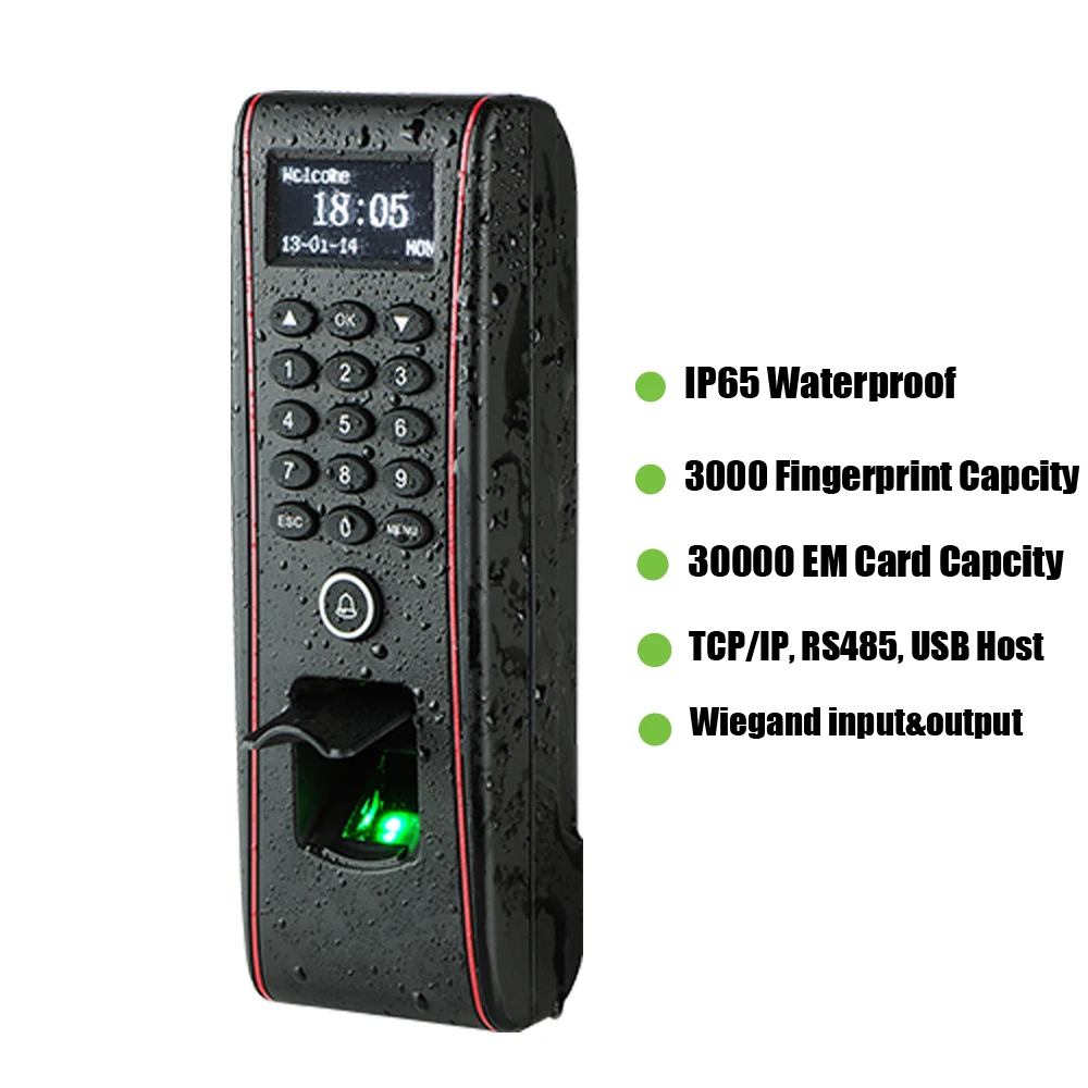 

Biometric Fingerprint Outdoor Access Control IP65 Waterproof with 125Khz RFID card reader RS485 TCP/IP USB ZK TF1700 OF107