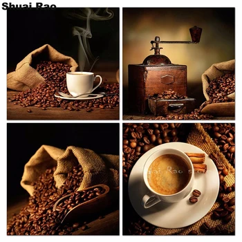 

New arrival 4pcs Diy diamond painting Coffee Bean picture rhinestones embroidery diamond mosaic kitchen stickers 3d cross stitch