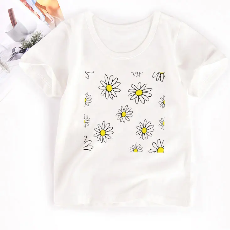 

24M-8T Girls Shirts Bear Plant Printing Kids T Shirt Short Sleeve Summer Boy Tshirts Children White Clothes Cozy Fashion Kawaii