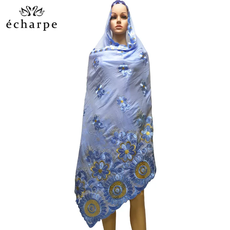 Африканский женский хиджаб шарф, полый хлопковый вышитый шарф, шаль удобная мягкая, 210*110 см EC188