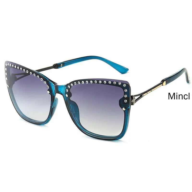 oversized rimless Rhinestone sunglasses men big size black green one lens large red shades for women cat sunglasses FML