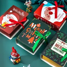 4 piezas de cajas de dulces de Navidad, bolsas con forma de libro de Papá Noel, caja de regalo de Navidad, decoración de fiesta de Papá Noel, bolso con cinta