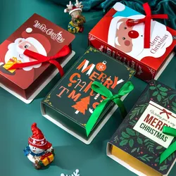 4 piezas de cajas de dulces de Navidad, bolsas con forma de libro de Papá Noel, caja de regalo de Navidad, decoración de fiesta de Papá Noel, bolso con cinta