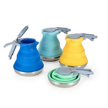 1.2L Portable Steel Silicone Kettle Collapsible Folding Pop-Up Camping Travel Water Kettle