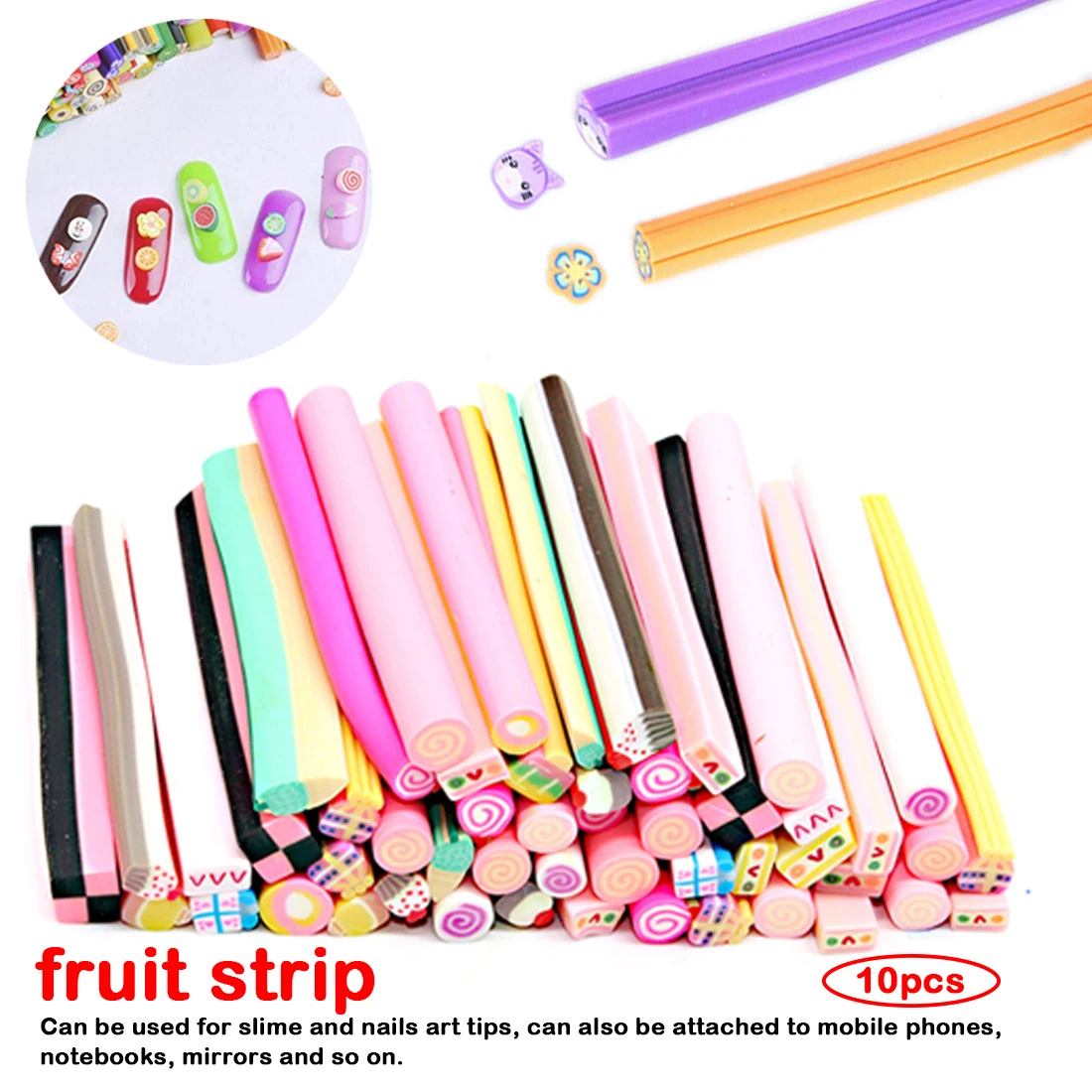 

10pcs/Set Fruit Slices for Slime Supplies Nails Art Tips Clay Artificial Fruit Slices Sticks Slimes Toys DIY