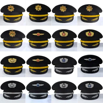 

New Style Men Pilot Security Cap Captain Aviation Caps Women Ship Sailor Embroidered Hats Uniform Hat Accessories Cap Badge