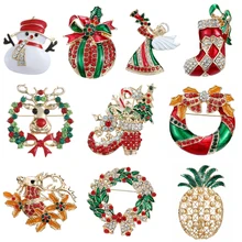 New Year Merry Christmas Brooches Pins Cute Santa Claus Hat gloves Bells Socks Donuts Candy Enamel Pin Badges Brooch