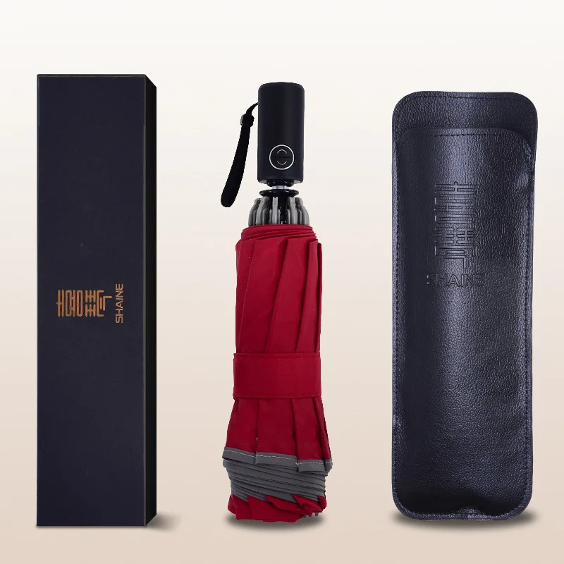10 костей обратный автоматический зонт для мужчин Высокое качество Три Складной Ветрозащитный большой Мужской Зонт мужской дождь с подарочной коробкой - Цвет: Wine(With gift box)