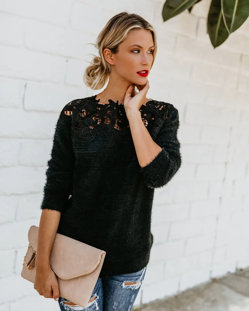 Sexy Black Lace Women Hollow Sweaters Long Sleeve Pullover Tops Sweater Ladies O Neck Jumper Hollow Out Knitwear