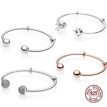 Bracciale in argento Sterling 925 adatto per ciondoli Pandora originali bracciale aperto cuore t-bar scintillante serpente braccialetto per donna