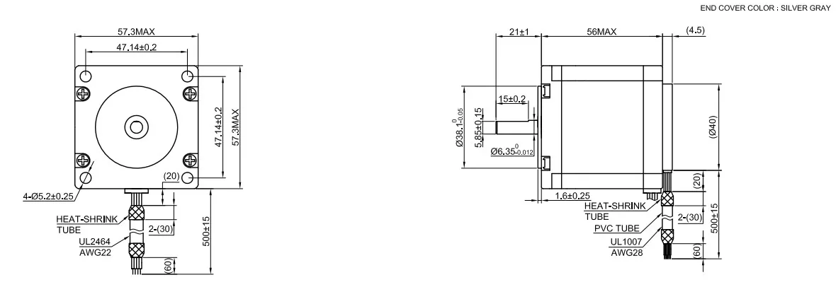 laço fechado, servo motor do eixo, 1.2Nm, 2.8A, 6.35mm