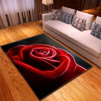 

Valentine's Day Large size carpet Red/black Rose Flower 3D Printing Rug Wedding Decor Carpets for Living Room Bedroom Floor Mats