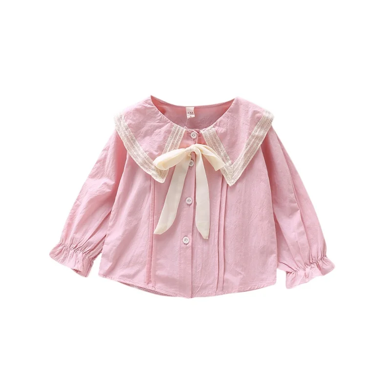 P Baby Spring Autumn Casual Fashion Shirt Clothes Baby Girl Cute Bow-Knot Long Sleeve Shirt Kids Blouse 1-6Y - Цвет: P