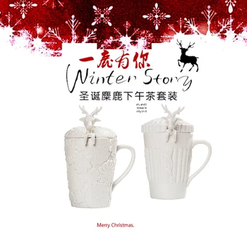 

Christmas Mugs 3D Amimal Couples Cups with Lid Cute Milu Deer Coffee Cup Milk Cups Snow Ceramic Mug Breakfast Cup Creative