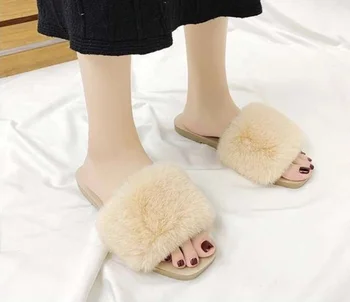 

Breathable Women Slippers Women Fashion Flat Slippers Summer Non-Slip Floor Home Furry Slippers Women Shoes
