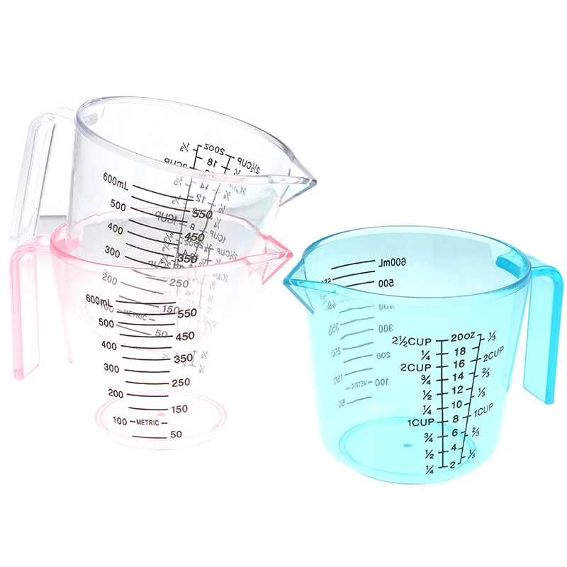 150/300/600 мл Пластик мерный стаканчик ясным масштабом показать прозрачная кружка Pour Носик; 3 размера; измерительный прибор розовый/синий/прозрачный