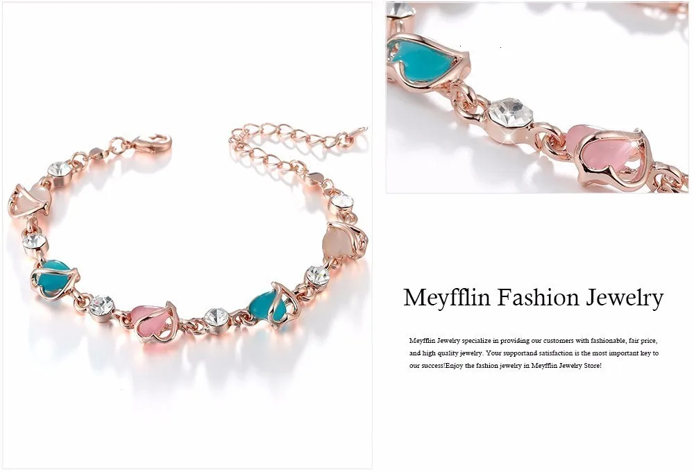Meyfflin, опал, цепочка в форме сердца, браслеты для женщин, золотой цвет, кристалл, очаровательные браслеты и браслеты, модные женские браслеты, ювелирные изделия