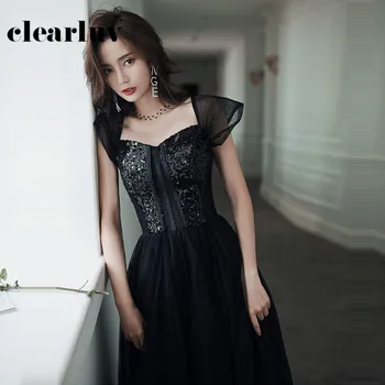 

Black A-Line Banquet Dresses DR375 Shiny Sequin Robe De Soiree Off The Shoulder Sexy Evening Dress Boat Neck Vestidos De Fiesta