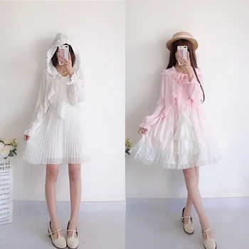 

Japanese sunscreen sweet lolita top kawaii girl vintage cloak sunscreen shawl victorian coat hooded lace gothic lolita coat cos